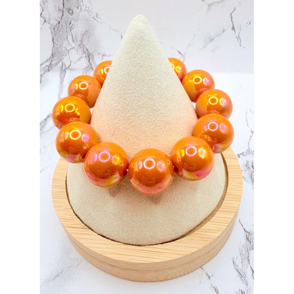 Orange Iridescent‎ Beaded Stretch Bracelet Chunky 16mm  6"